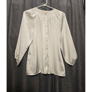Michael Kors Blouse Button Down Long‎ Sleeve Smocked Neck Top XS